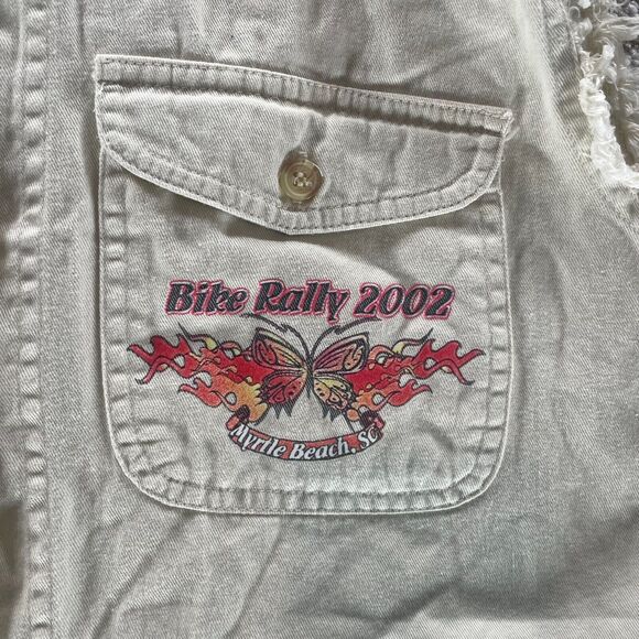 Vintage Bikers World Vest Womens XL Tan Bike Rally 2002 Logo Myrtle Beach SC Y2K - Picture 3 of 14